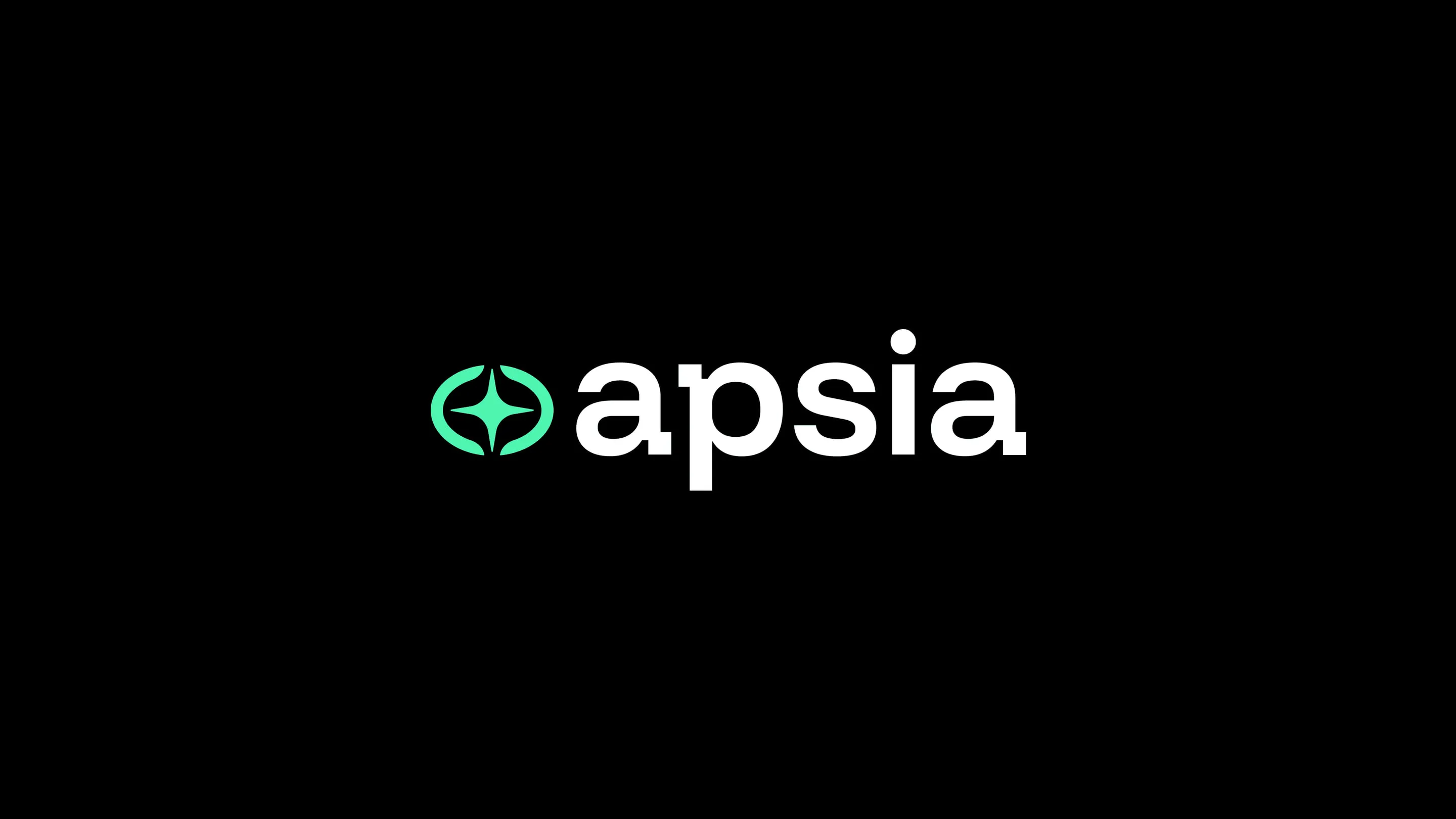 Apsia wordmark with its mint orbit symbol on black