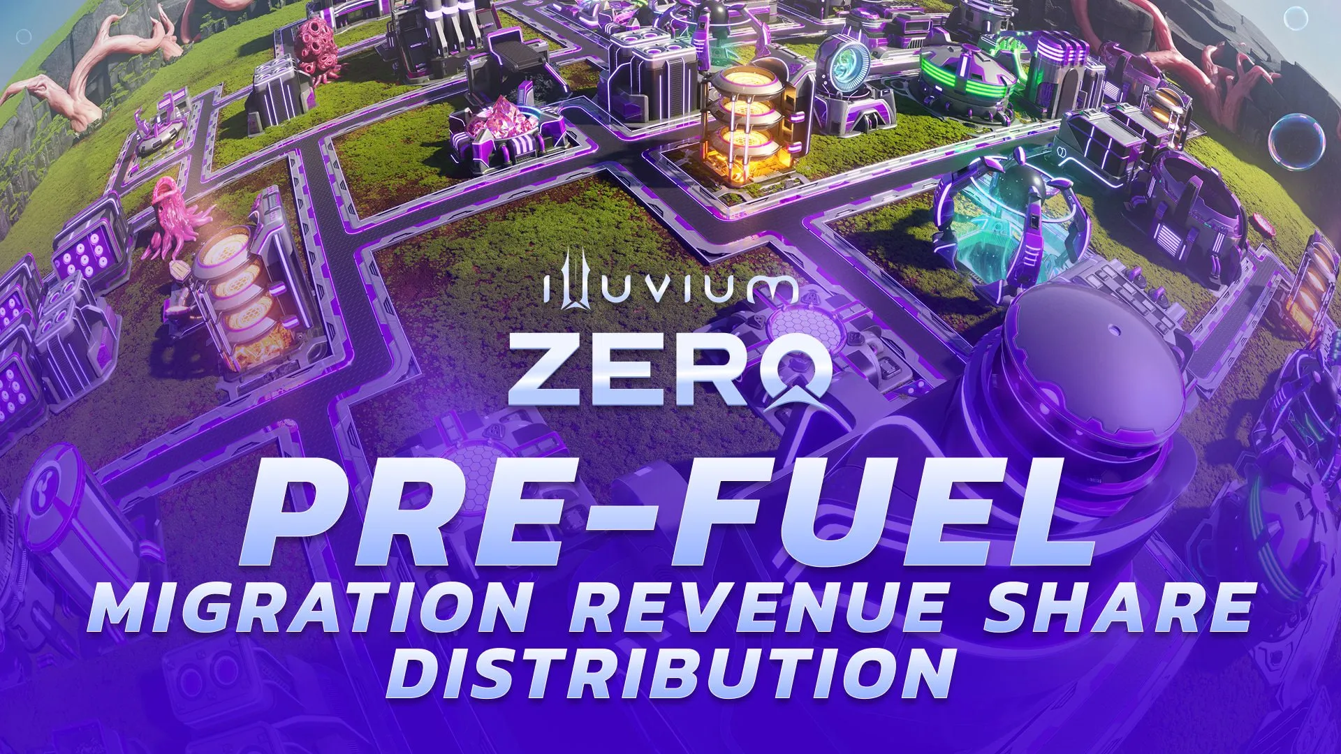 Illuvium Zero Pre-Fuel migration revenue share distribution, over an isometric city