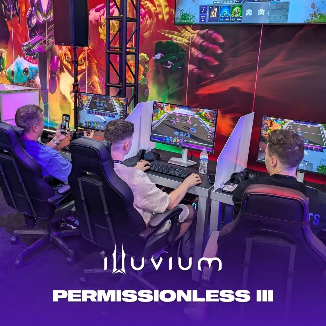 Players competing on stage at the Permissionless III event