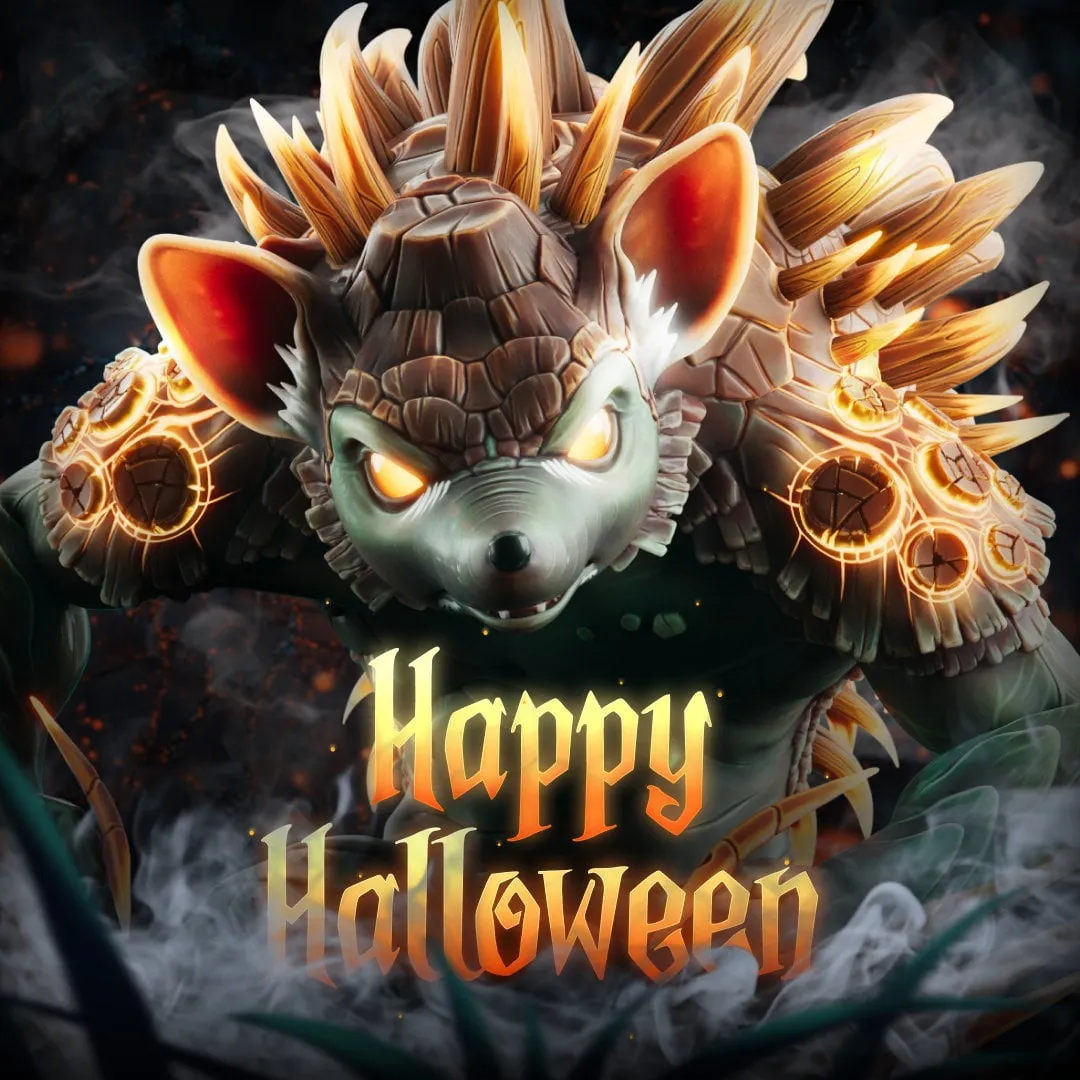 Happy Halloween visual with a spiky creature